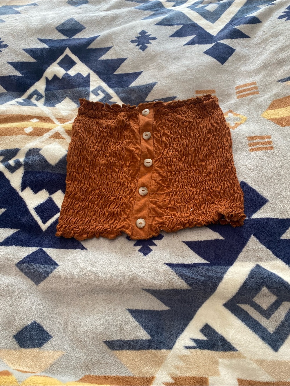 Sky and Sparrow Rust Smocked Button-Front Mini Skirt